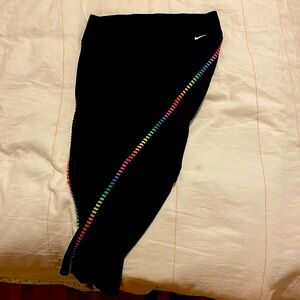 Nike leggings 21” with rainbow side cutouts. Size large, medium rise